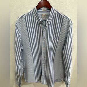 J. Crew Men’s Blue and White Stripe Button-Down Oxford Shirt Large